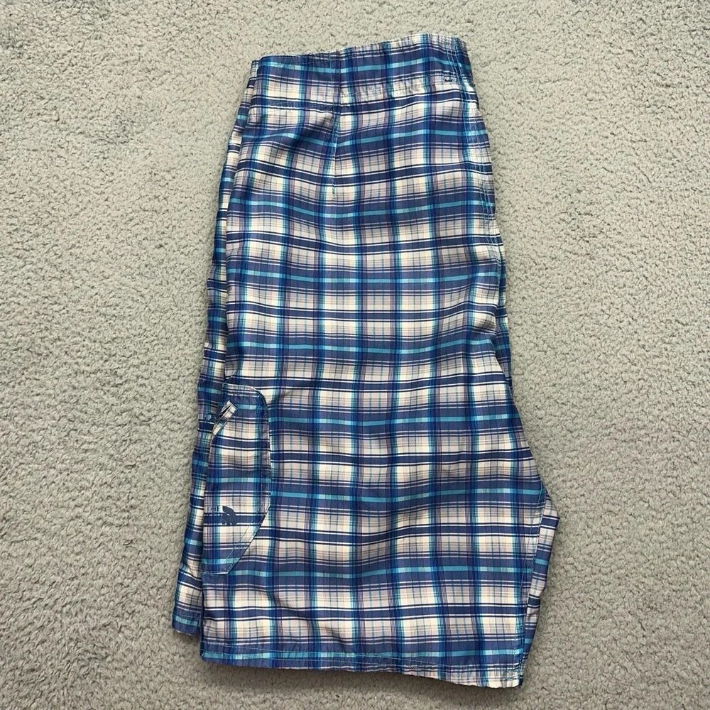 The North‎ Face AT9J Mens Size 36 Blue Plaid Board Shorts Polyester Swim Trunks